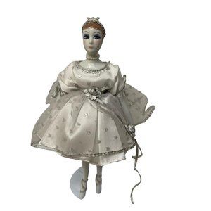 Vintage Handmade‎ Porcelain Ballet Lady Doll Wearing Crown Necklace White
